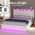 Artiss Gas Lift Bed Frame LED Double White Storage Headboard