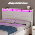 Artiss Gas Lift Bed Frame LED Double White Storage Headboard