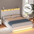 Artiss Gas Lift Bed Frame LED Double White Storage Headboard