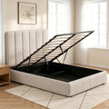 Artiss QUEEN Bed Frame Beige TETTE Upholstered Linen Gas Lift Storage