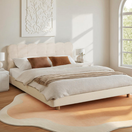 Artiss QUEEN Bed Frame Cloud Headboard Boucle Fabric Mattress Platform Base White