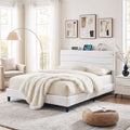 Artiss QUEEN Bed Frame Adjustable Headboard Storage Charging Ports Beige