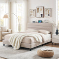 Artiss QUEEN Bed Frame Storage Adjustable Headboard Linen Fabric