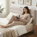 Artiss QUEEN Bed Frame Storage Adjustable Headboard Linen Fabric