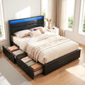 Artiss DOUBLE Bed Frame LED Black 4 Storage Drawers