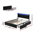 Artiss DOUBLE Bed Frame LED Black 4 Storage Drawers