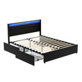 Artiss DOUBLE Bed Frame LED Black 4 Storage Drawers