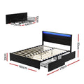 Artiss QUEEN Bed Frame LED 4 Drawers Black Storage