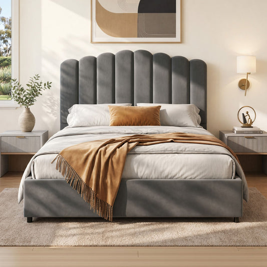 Artiss Velvet Bed Frame DOUBLE Grey FION