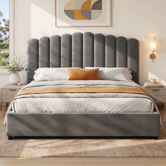 Artiss KING Bed Frame Velvet Grey