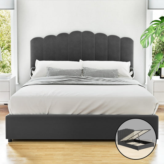 Artiss Queen Bed Frame Velvet Grey FION