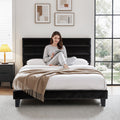 Artiss DOUBLE Bed Frame Upholstered Velvet Geometric Headboard Black
