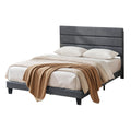 Artiss DOUBLE Bed Frame Upholstered Charcoal Grey Linen Headboard