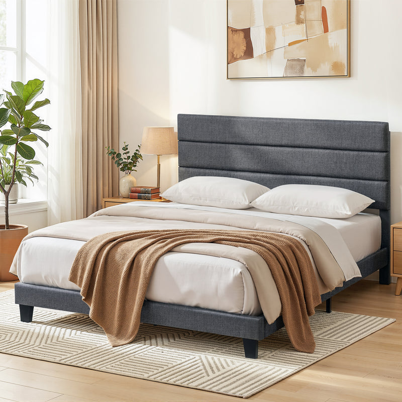 Artiss KING Bed Frame Upholstered Grey Geometric Headboard Wood