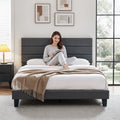 Artiss KING Bed Frame Upholstered Grey Geometric Headboard Wood