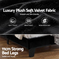 Artiss QUEEN Bed Frame Upholstered Velvet Black Geometric Head