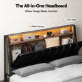 Artiss Double Bed Frame LED Storage Headboard Charging Black