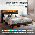 Artiss Double Bed Frame LED Storage Headboard Charging Black