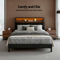 Artiss Queen Bed Frame LED Storage Headboard Charging Black