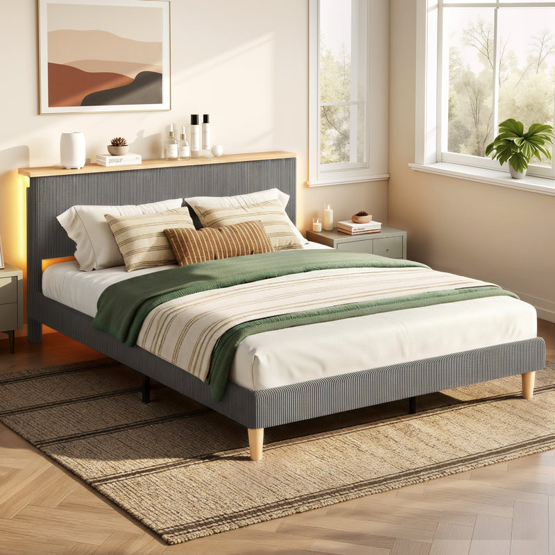 Artiss DOUBLE Bed Frame Upholstered Grey Velvet Adjustable Headboard