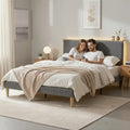 Artiss DOUBLE Bed Frame Upholstered Grey Velvet Adjustable Headboard