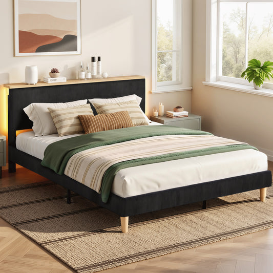Artiss QUEEN Bed Frame Upholstered Headboard Mood Lighting Black Velvet