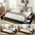 Artiss QUEEN Bed Frame Storage Drawers RGB Lights Charging Fabric