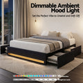 Artiss QUEEN Bed Frame Storage Drawers RGB Lights Charging Fabric