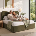 Artiss Queen Bed Frame with Storage Drawer, Chenille Curved Headboard