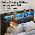 Artiss QUEEN Bed Frame Gas Lift Storage LED Lights Charging Headboard