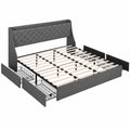 Artiss King Bed Frame with 4 Storage Drawers and Charging Station Tufted Wingback Headboard 300kg Loads Charcoal Grey