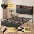 Artiss Double Bed Frame LED Lights Storage Headboard USB AC Outlets