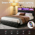 Artiss Queen Bed Frame LED Lights Storage Headboard Charging