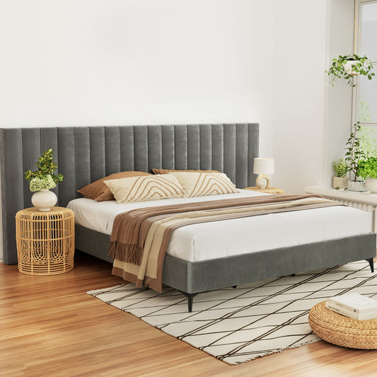 Artiss Bed Frame KING Size Velvet Grey LOTT