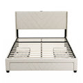 Artiss Queen Bed Frame with Charging Station and Storage Drawers Beige 300KG Noise Free