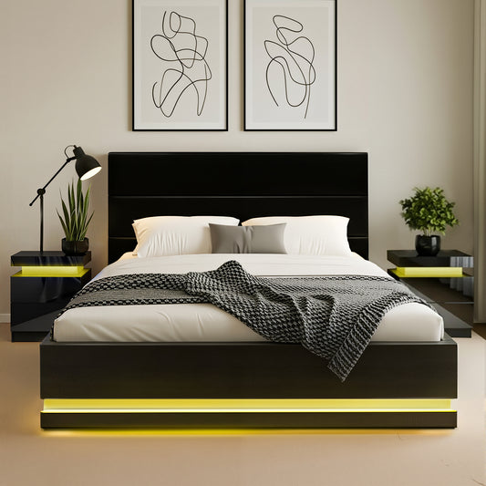 Artiss RGB LED QUEEN Bed Frame with 2 Bedside Tables 16 Colour