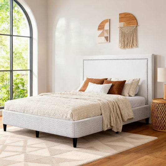 Artiss Queen Bed Frame Grey Fabric Headboard Platform Base