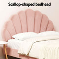Artiss Double Bed Frame and Round Coffee Table Set Pink Velvet Bedhead with Wooden Side Table
