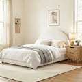 Artiss Gas Lift QUEEN Bed Frame Boucle Upholstered Bedside Table