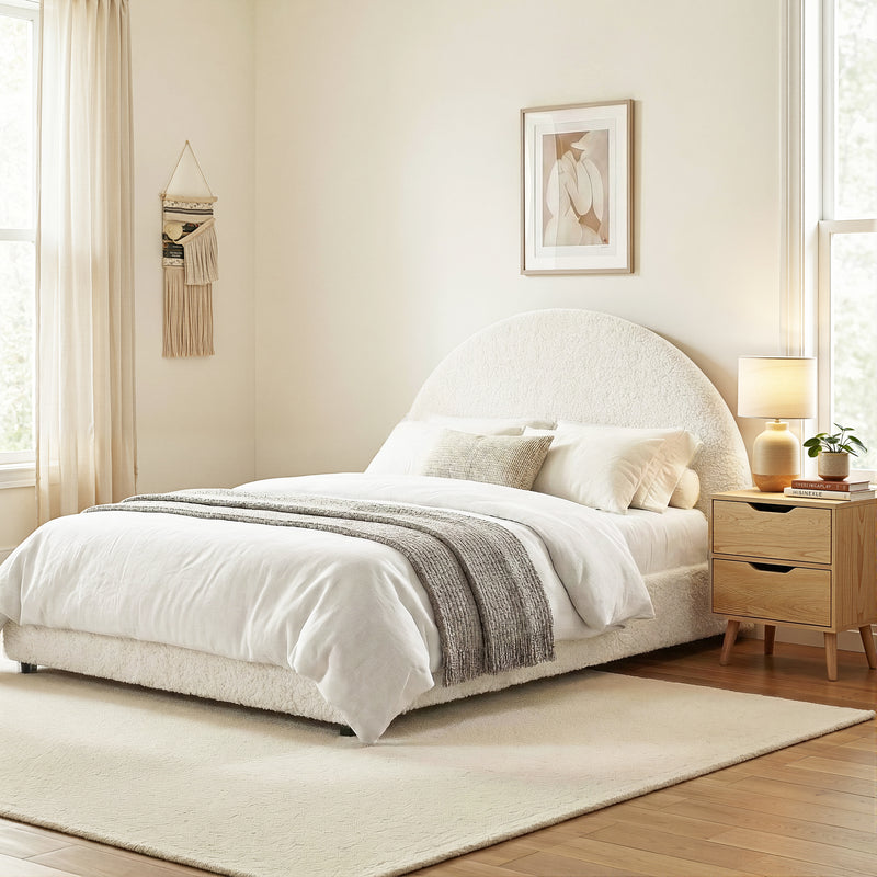 Artiss Gas Lift QUEEN Bed Frame Boucle Upholstered Bedside Table