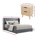 Artiss Gas Lift QUEEN Bed Frame+Bedside Table 2 Drawer Bundle
