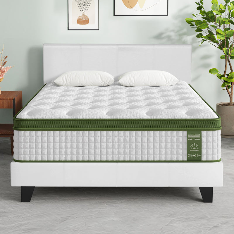 Artiss Double Bed Frame Headboard White + BedStory Hybrid Mattress