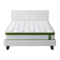 Artiss DOUBLE Bed Frame White PVC Leather Platform Hybrid Mattress