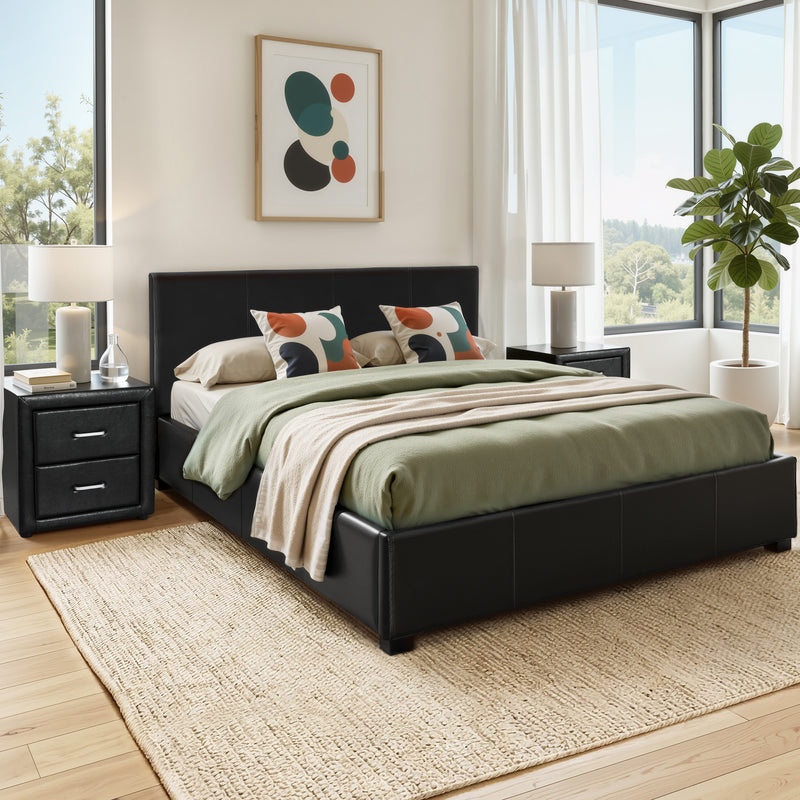 Artiss Queen Bed Frame Gas Lift Storage Leather Black Bedside