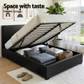 Artiss Queen Bed Frame Gas Lift Storage Leather Black Bedside