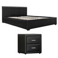 Artiss Queen Bed Frame Gas Lift Storage Leather Black Bedside