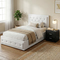 Artiss King Single Bed Frame Storage White Leather Gas Lift Set