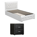 Artiss King Single Bed Frame Storage White Leather Gas Lift Set