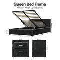 Artiss Queen Gas Lift Bed Frame 2 Bedside Tables Black Leather