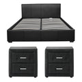 Artiss Queen Gas Lift Bed Frame 2 Bedside Tables Black Leather